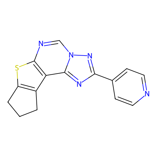2-(pyridin-4-yl)-9,10-dihydro-8H-cyclopenta[4,5]thieno[3,2-e][1,2,4]triazolo[1,5-c]pyrimidine structure