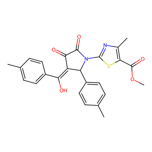 methyl 2-(3-hydroxy-4-(4-methylbenzoyl)-2-oxo-5-(p-tolyl)-2,5-dihydro-1H-pyrrol-1-yl)-4-methylthiazole-5-carboxylate structure