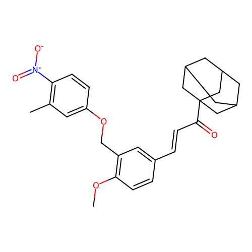 (2E)-3-{4-methoxy-3-[(3-methyl-4-nitrophenoxy)methyl]phenyl}-1-(tricyclo[3.3.1.1~3,7~]dec-1-yl)prop-2-en-1-one structure