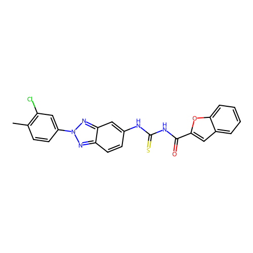 N-{[2-(3-chloro-4-methylphenyl)-2H-benzotriazol-5-yl]carbamothioyl}-1-benzofuran-2-carboxamide structure