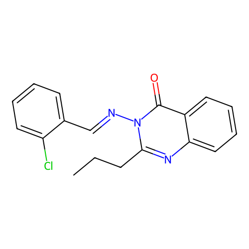 3-{[(E)-(2-chlorophenyl)methylidene]amino}-2-propylquinazolin-4(3H)-one structure