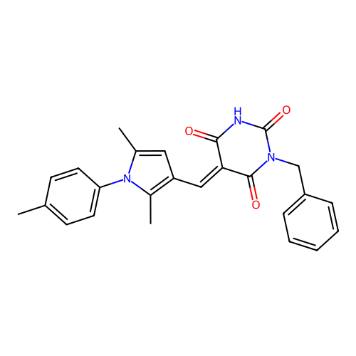 (5E)-1-benzyl-5-{[2,5-dimethyl-1-(4-methylphenyl)-1H-pyrrol-3-yl]methylidene}pyrimidine-2,4,6(1H,3H,5H)-trione structure