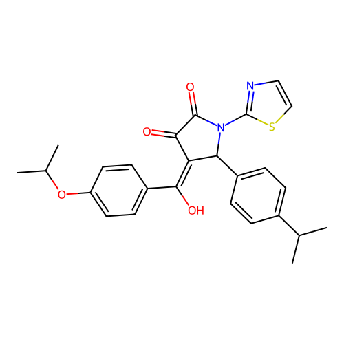 3-hydroxy-4-{[4-(propan-2-yloxy)phenyl]carbonyl}-5-[4-(propan-2-yl)phenyl]-1-(1,3-thiazol-2-yl)-1,5-dihydro-2H-pyrrol-2-one structure
