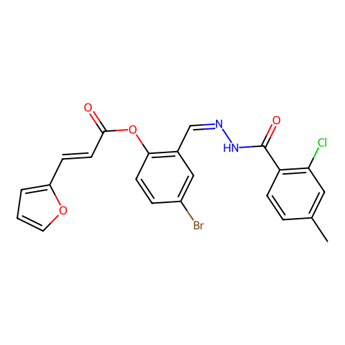 (E)-4-bromo-2-((Z)-(2-(2-chloro-4-methylbenzoyl)hydrazono)methyl)phenyl 3-(furan-2-yl)acrylate structure