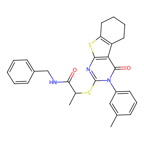 N-benzyl-2-((4-oxo-3-(m-tolyl)-3,4,5,6,7,8-hexahydrobenzo[4,5]thieno[2,3-d]pyrimidin-2-yl)thio)propanamide structure
