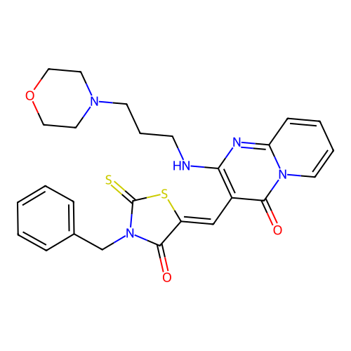 (Z)-3-benzyl-5-((2-((3-morpholinopropyl)amino)-4-oxo-4H-pyrido[1,2-a]pyrimidin-3-yl)methylene)-2-thioxothiazolidin-4-one structure