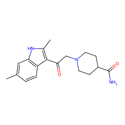 1-[2-(2,6-dimethyl-1H-indol-3-yl)-2-oxoethyl]piperidine-4-carboxamide structure