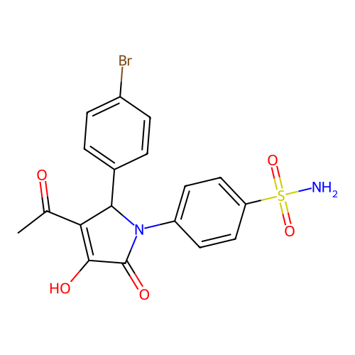 4-[3-acetyl-2-(4-bromophenyl)-4-hydroxy-5-oxo-2H-pyrrol-1-yl]benzenesulfonamide structure