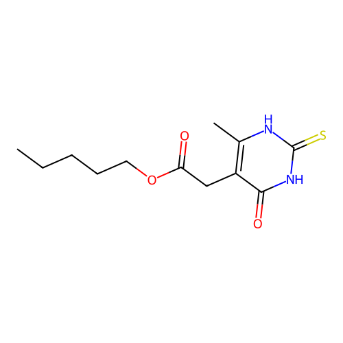 Pentyl (4-hydroxy-6-methyl-2-sulfanylpyrimidin-5-yl)acetate structure