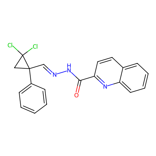N'-[(E)-(2,2-dichloro-1-phenylcyclopropyl)methylidene]quinoline-2-carbohydrazide structure