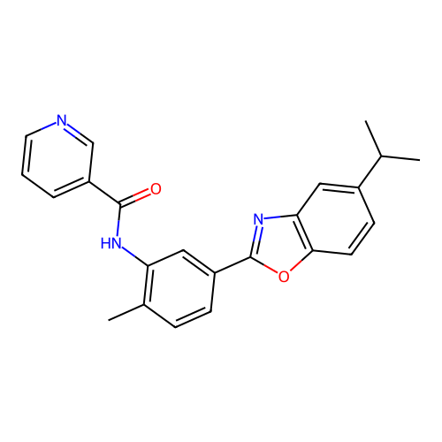 N-{2-methyl-5-[5-(propan-2-yl)-1,3-benzoxazol-2-yl]phenyl}pyridine-3-carboxamide structure