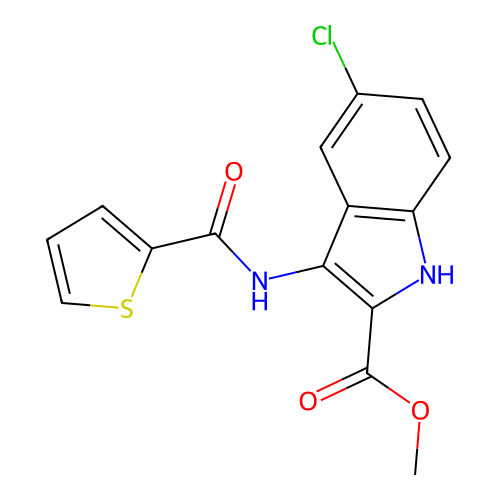 methyl 5-chloro-3-[(thiophen-2-ylcarbonyl)amino]-1H-indole-2-carboxylate structure