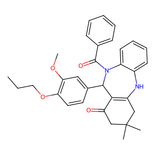 10-BENZOYL-11-(3-METHOXY-4-PROPOXYPHENYL)-3,3-DIMETHYL-2,3,4,5,10,11-HEXAHYDRO-1H-DIBENZO[B,E][1,4]DIAZEPIN-1-ONE structure