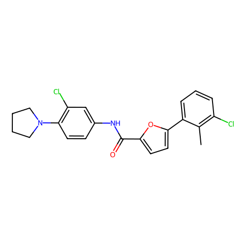 5-(3-chloro-2-methylphenyl)-N-(3-chloro-4-(pyrrolidin-1-yl)phenyl)furan-2-carboxamide structure