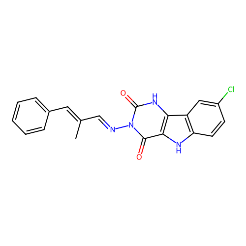 8-chloro-3-((E)-((E)-2-methyl-3-phenylallylidene)amino)-1H-pyrimido[5,4-b]indole-2,4(3H,5H)-dione structure