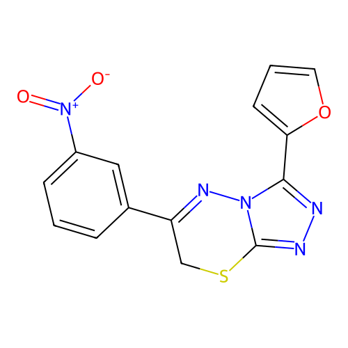 3-(furan-2-yl)-6-(3-nitrophenyl)-7H-[1,2,4]triazolo[3,4-b][1,3,4]thiadiazine structure
