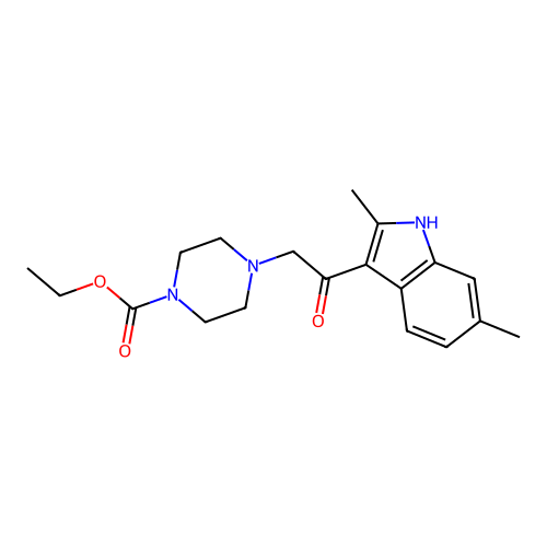 ethyl 4-[2-(2,6-dimethyl-1H-indol-3-yl)-2-oxoethyl]piperazine-1-carboxylate structure