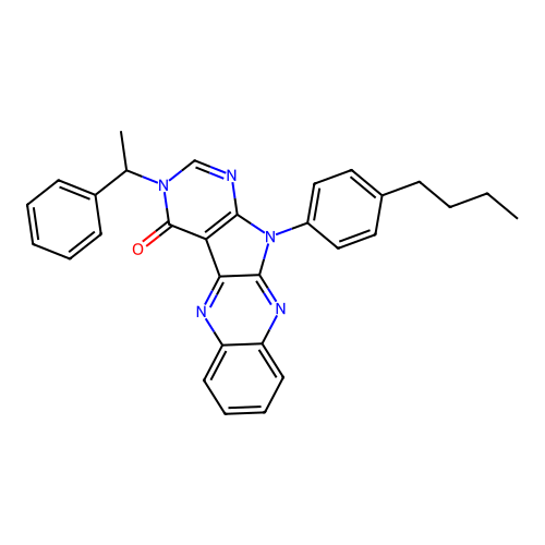 11-(4-butylphenyl)-3-(1-phenylethyl)-3,11-dihydro-4H-pyrimido[5',4':4,5]pyrrolo[2,3-b]quinoxalin-4-one structure