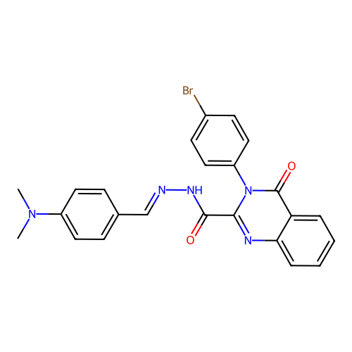 (E)-3-(4-bromophenyl)-N'-(4-(dimethylamino)benzylidene)-4-oxo-3,4-dihydroquinazoline-2-carbohydrazide structure