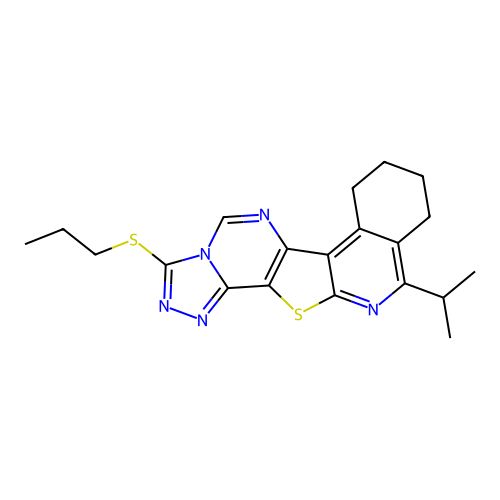 11-(propan-2-yl)-3-(propylsulfanyl)-7,8,9,10-tetrahydro[1,2,4]triazolo[4'',3'':1',6']pyrimido[4',5':4,5]thieno[2,3-c]isoquinoline structure