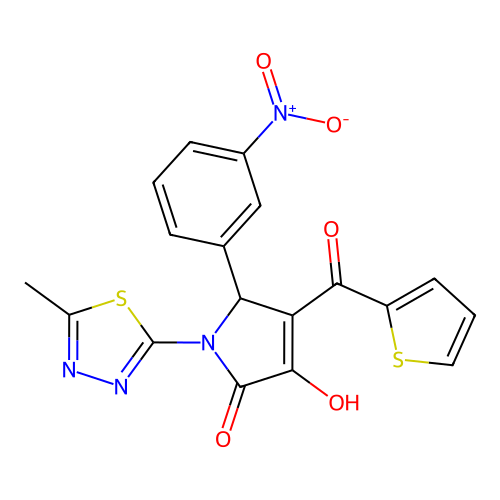 (4E)-4-[hydroxy(thiophen-2-yl)methylidene]-1-(5-methyl-1,3,4-thiadiazol-2-yl)-5-(3-nitrophenyl)pyrrolidine-2,3-dione structure