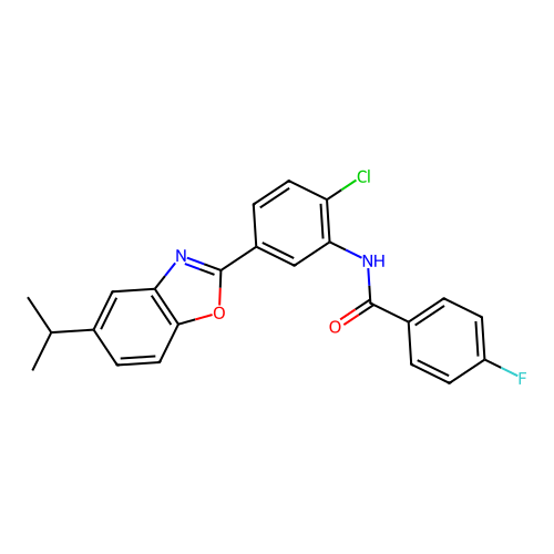 N-{2-chloro-5-[5-(propan-2-yl)-1,3-benzoxazol-2-yl]phenyl}-4-fluorobenzamide structure