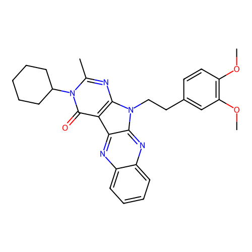 3-cyclohexyl-11-(3,4-dimethoxyphenethyl)-2-methyl-3H-pyrimido[5',4':4,5]pyrrolo[2,3-b]quinoxalin-4(11H)-one structure