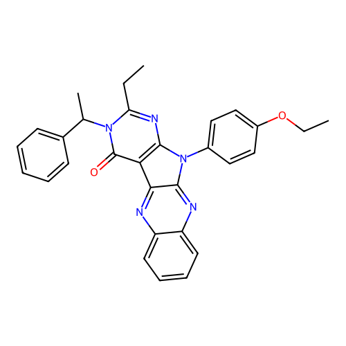 11-(4-ethoxyphenyl)-2-ethyl-3-(1-phenylethyl)-3,11-dihydro-4H-pyrimido[5',4':4,5]pyrrolo[2,3-b]quinoxalin-4-one structure