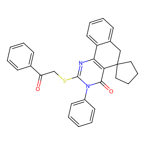 2-phenacylsulfanyl-3-phenylspiro[6H-benzo[h]quinazoline-5,1'-cyclopentane]-4-one structure