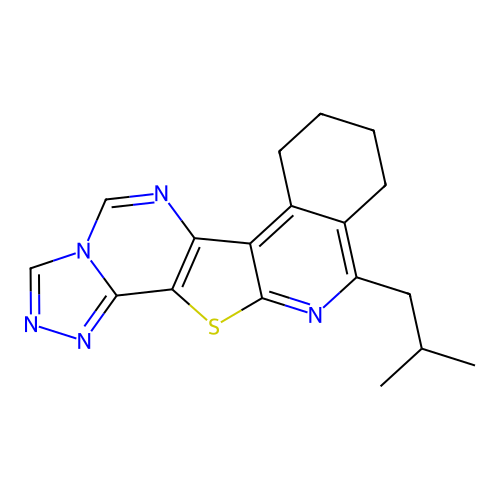 11-(2-methylpropyl)-7,8,9,10-tetrahydro-[1,2,4]triazolo[4'',3'':1',6']pyrimido[4',5':4,5]thieno-[2,3-c]isoquinoline structure