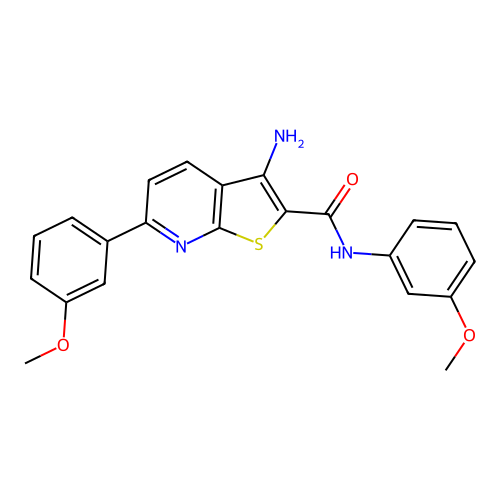 3-amino-N,6-bis(3-methoxyphenyl)thieno[2,3-b]pyridine-2-carboxamide structure