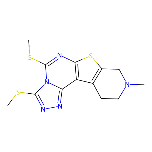 9-methyl-3,5-bis(methylsulfanyl)-8,9,10,11-tetrahydropyrido[4',3':4,5]thieno[3,2-e][1,2,4]triazolo[4,3-c]pyrimidine structure