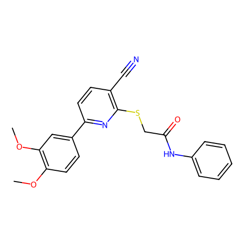 2-{[3-cyano-6-(3,4-dimethoxyphenyl)pyridin-2-yl]sulfanyl}-N-phenylacetamide structure