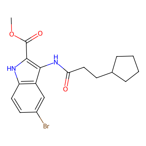 methyl 5-bromo-3-[(3-cyclopentylpropanoyl)amino]-1H-indole-2-carboxylate structure