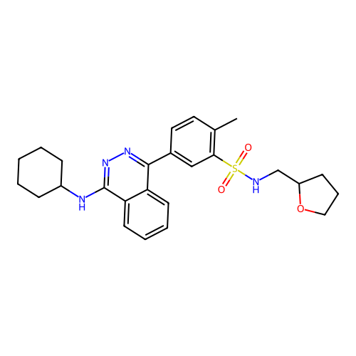 5-[4-(cyclohexylamino)phthalazin-1-yl]-2-methyl-N-(tetrahydrofuran-2-ylmethyl)benzenesulfonamide structure