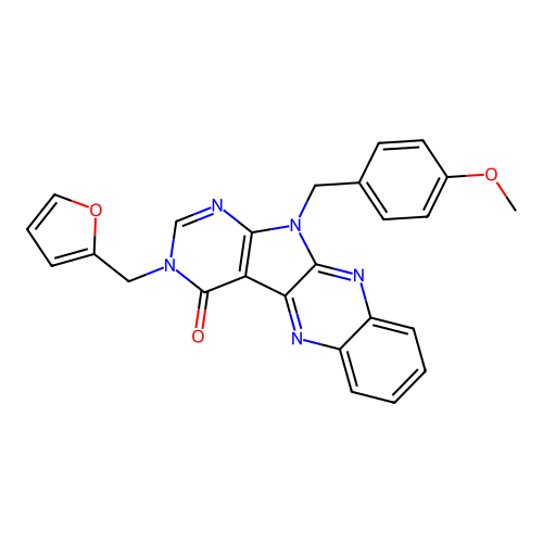 3-(furan-2-ylmethyl)-11-(4-methoxybenzyl)-3,11-dihydro-4H-pyrimido[5',4':4,5]pyrrolo[2,3-b]quinoxalin-4-one structure