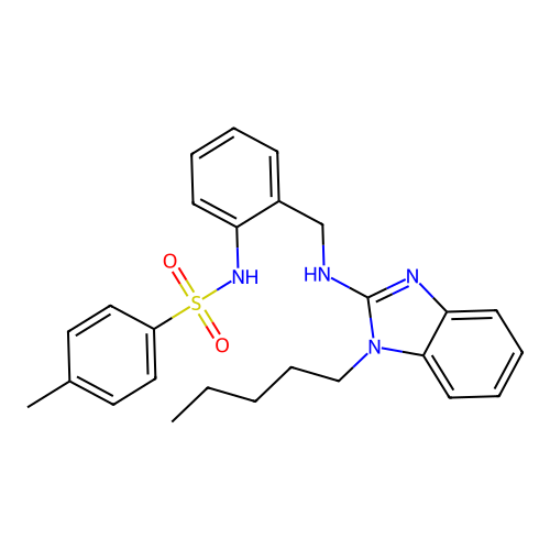 4-methyl-N-(2-{[(1-pentyl-1H-benzimidazol-2-yl)amino]methyl}phenyl)benzenesulfonamide structure