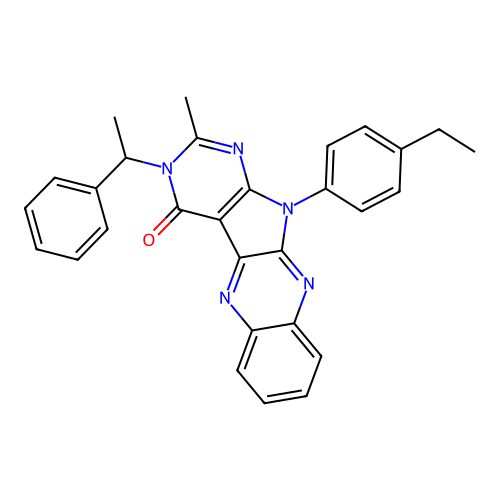 11-(4-ethylphenyl)-2-methyl-3-(1-phenylethyl)-3,11-dihydro-4H-pyrimido[5',4':4,5]pyrrolo[2,3-b]quinoxalin-4-one structure