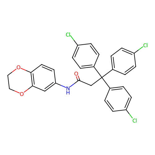 3,3,3-tris(4-chlorophenyl)-N-(2,3-dihydro-1,4-benzodioxin-6-yl)propanamide structure