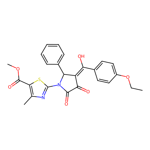 methyl 2-(3-(4-ethoxybenzoyl)-4-hydroxy-5-oxo-2-phenyl-2,5-dihydro-1H-pyrrol-1-yl)-4-methylthiazole-5-carboxylate structure