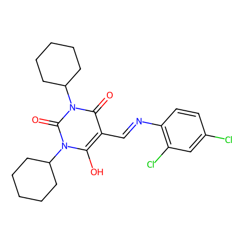 1,3-dicyclohexyl-5-[(2,4-dichloroanilino)methylene]-2,4,6(1H,3H,5H)-pyrimidinetrione structure