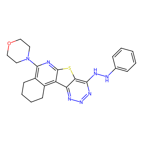 4-(8-(2-phenylhydrazinyl)-1,2,3,4-tetrahydro-[1,2,3]triazino[4',5':4,5]thieno[2,3-c]isoquinolin-5-yl)morpholine structure