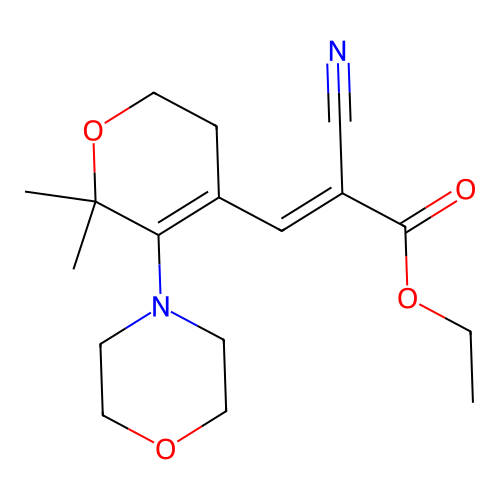 ethyl (2E)-2-cyano-3-[6,6-dimethyl-5-(morpholin-4-yl)-3,6-dihydro-2H-pyran-4-yl]prop-2-enoate structure