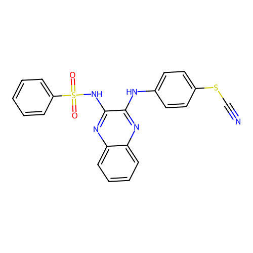 N-(3-((4-thiocyanatophenyl)amino)quinoxalin-2-yl)benzenesulfonamide structure