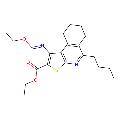 (E)-ethyl 5-butyl-1-((ethoxymethylene)amino)-6,7,8,9-tetrahydrothieno[2,3-c]isoquinoline-2-carboxylate structure