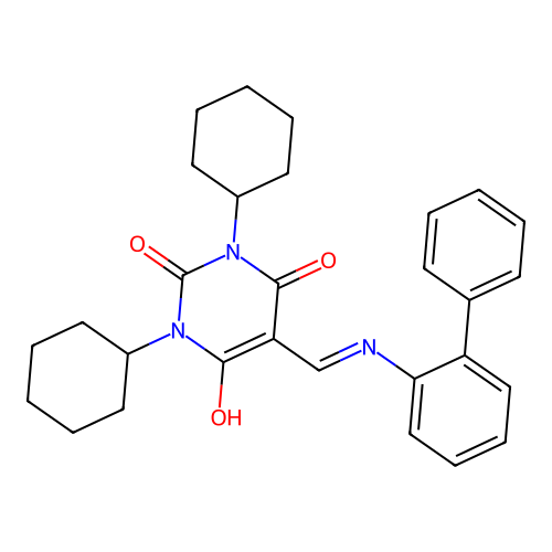 1,3-dicyclohexyl-5-[(2-phenylanilino)methylidene]-1,3-diazinane-2,4,6-trione structure