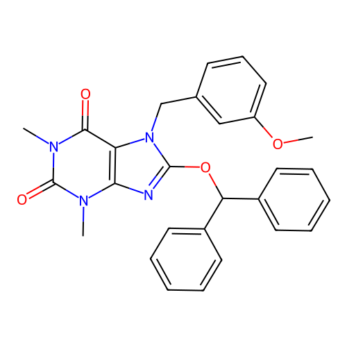 8-benzhydryloxy-7-[(3-methoxyphenyl)methyl]-1,3-dimethyl-purine-2,6-dione structure