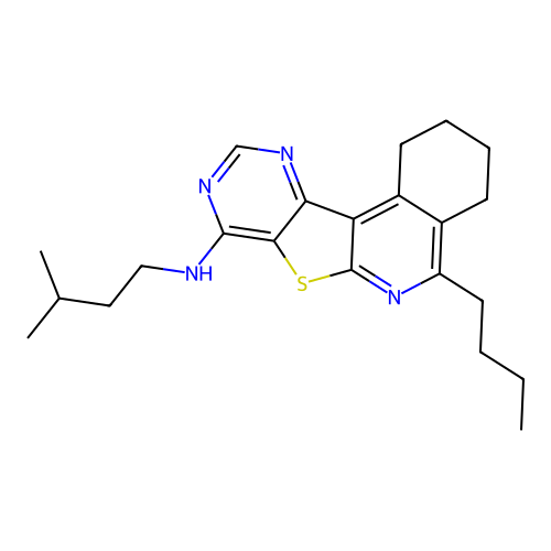 5-butyl-N-(3-methylbutyl)-1,2,3,4-tetrahydropyrimido[4',5':4,5]thieno[2,3-c]isoquinolin-8-amine structure