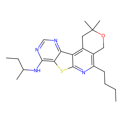 N-(butan-2-yl)-5-butyl-2,2-dimethyl-1,4-dihydro-2H-pyrano[4'',3'':4',5']pyrido[3',2':4,5]thieno[3,2-d]pyrimidin-8-amine structure