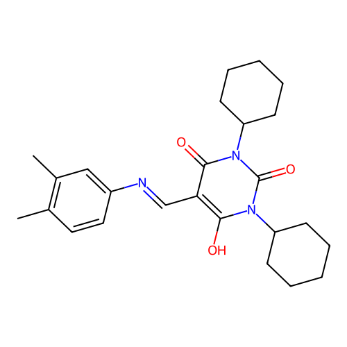 1,3-dicyclohexyl-5-[(3,4-dimethylanilino)methylidene]-1,3-diazinane-2,4,6-trione structure
